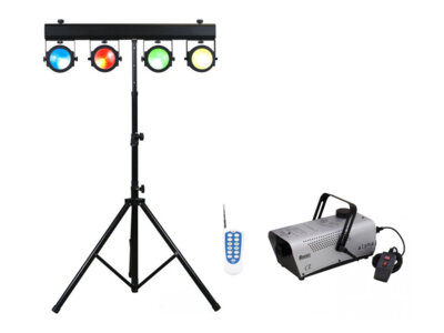 Mobilny zestaw oświetleniowy LED (oświetlenie dyskotekowe) z wytwornicą dymu