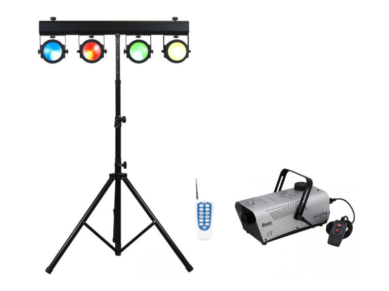 Mobilny zestaw oświetleniowy LED (oświetlenie dyskotekowe) z wytwornicą dymu